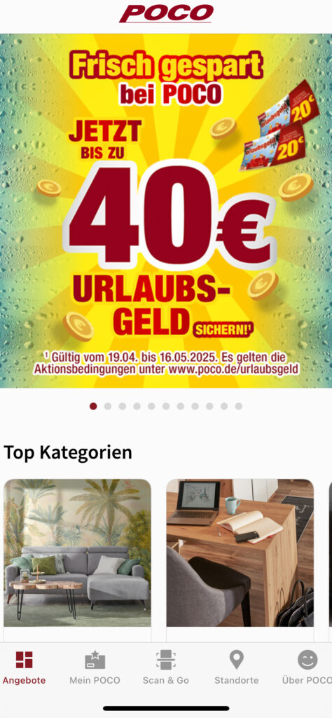 Sonderrabatt und Angebote auf der Landingpage der POCO-App